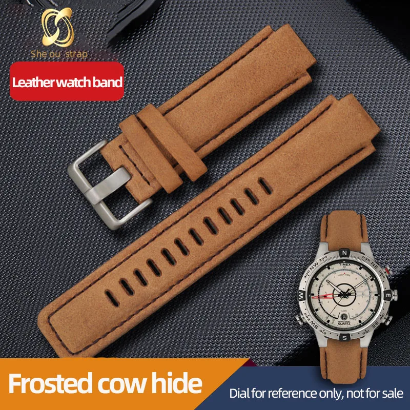 Cowhide Watchband For TIMEX T2N721 T2N720 Leather Watch Chain Dull Polish Convex joint  Men's watchstrap