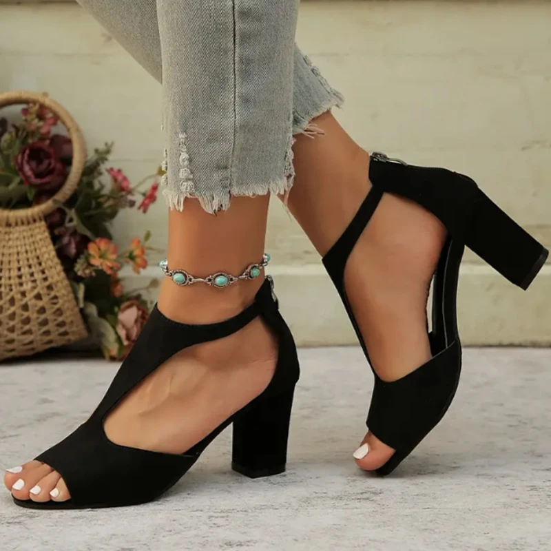 Women Sandals High Heels Chunky Desgners Shoes Summer New Brand 2024 Fashion Elegant Walking Zipper Slides Women Zapatos Mujer