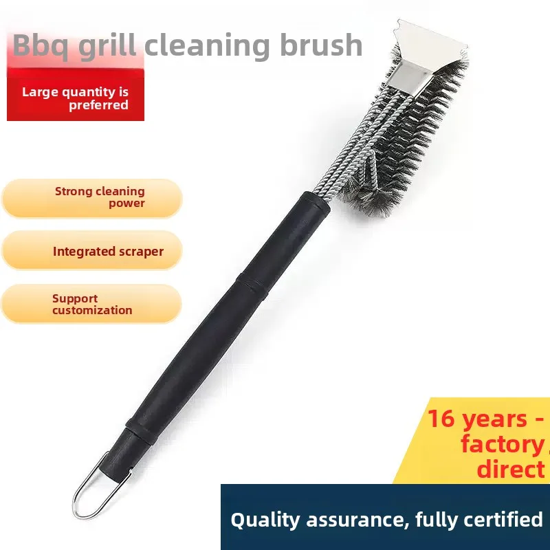 

Three heads with scraper BBQ grill cleaning brush BBQ grill brush BBQ net cleaning tool Wire brush Grill