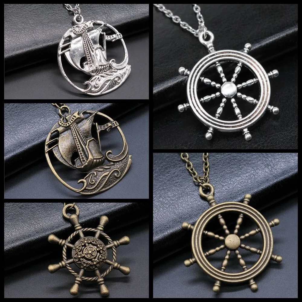 Creative Party Jewelry Accessories Gift Sailboat Rudder Pendant Necklace For Women Men Long Chain Trendy Jewelry Accessories