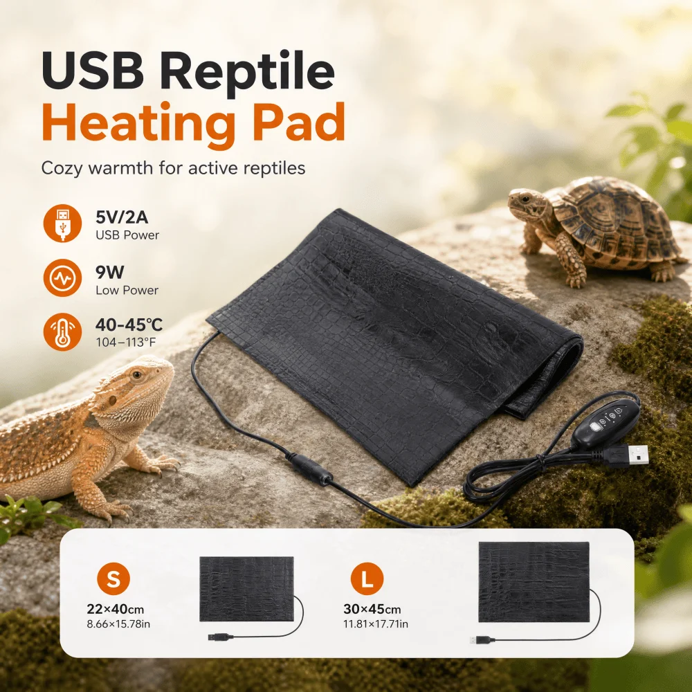 USB Pet Heating Pad Leather Anti Scratch Heat Mat 22x40cm 30x45cm Under Tank Heater for Reptiles Tortoise Lizard Gecko Terrarium