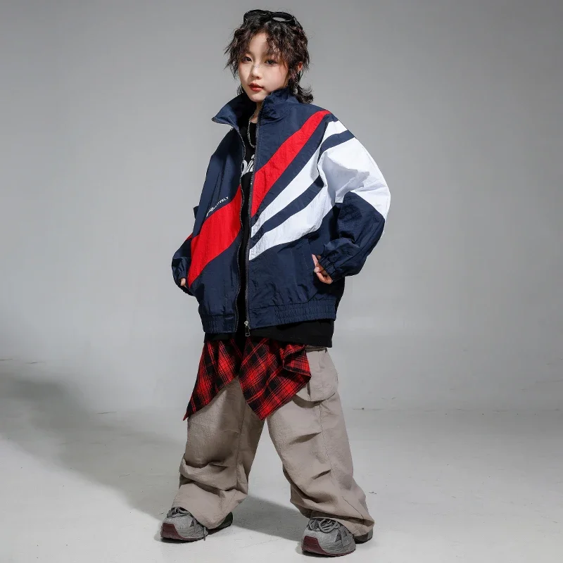 Chaqueta de contraste para niñas, Top corto de baile callejero Punk, pantalones vaqueros, conjunto de ropa de Hip Hop para niños, pantalones vaqueros de Jazz, ropa de calle para niños, disfraz