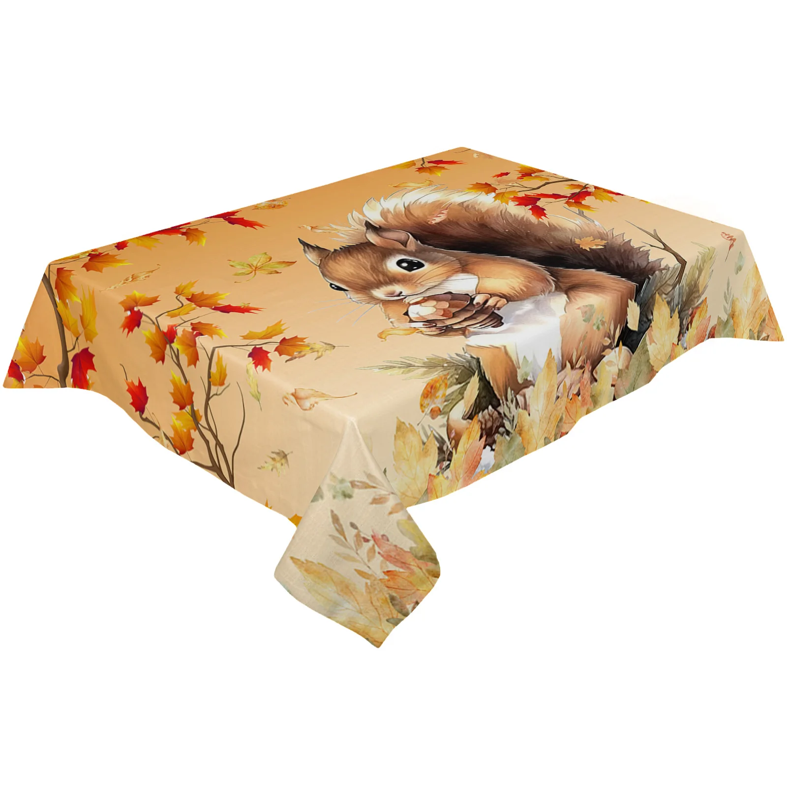 Thanksgiving Pumpkin Autumn Squirrel Table Cloth Waterproof Dining Tablecloth Kitchen Decorative Party Table Cover