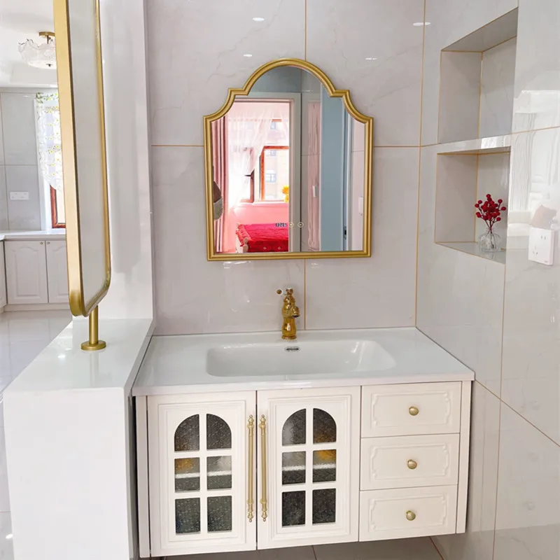 

French cream wind bathroom cabinet combination ceramic integrated basin American solid wood bathroom washbasin