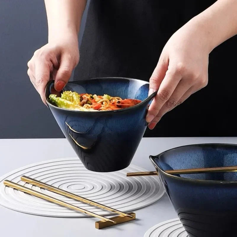 Nordic Style Kiln Variable Glaze Starry Sky Ceramic Tableware Household Fruit Salad Bowl Double-ear Soup Bowl Ramen Bowl