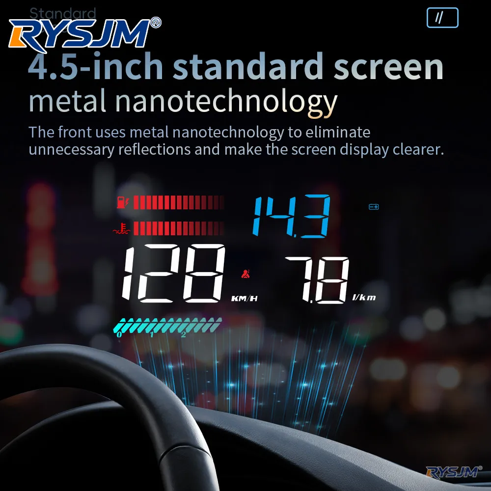 4.5 Inch Plug&Play Car Digital Windshield M26 Car OBD Head Up Display Speedometer Tachometer Voltage Meter Water Temp Meter