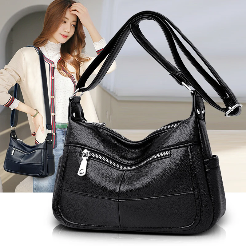 

New Fashionable Message Casual Girl Women Geniune Leather Work Shoulder Bags Big Pocket Adjustable Strap High Capacity Shopping