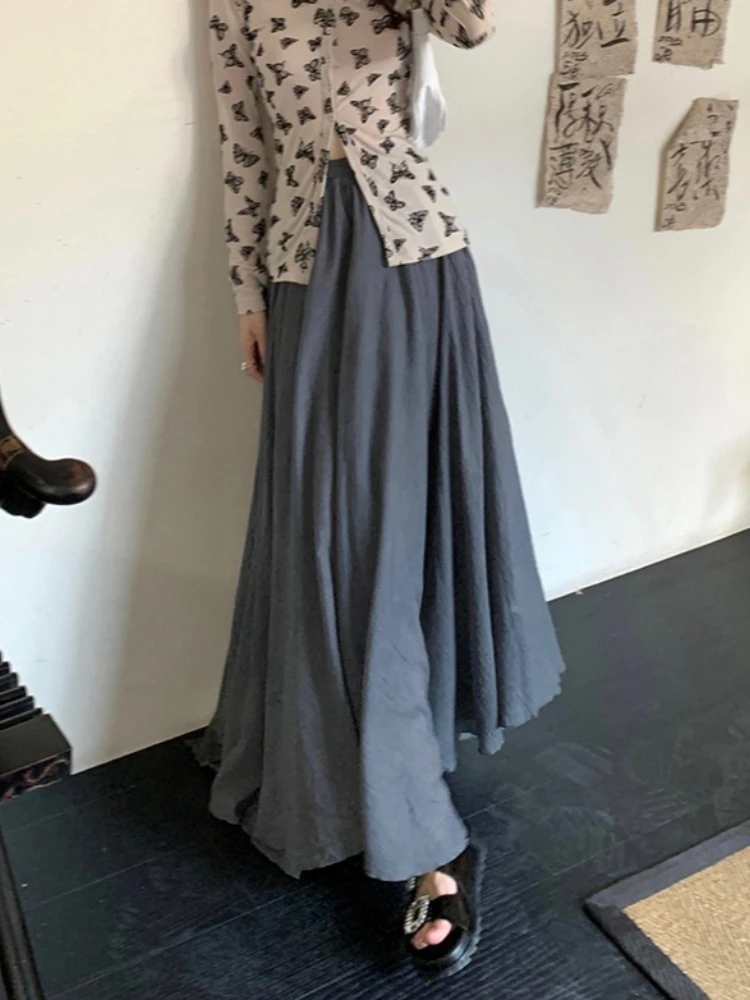 2026 Autumn New Irregular Linen Cotton Women High Waist A-line Maxi Skirt Unique Design Cold Tone Big Swing Long Skirts - view 4