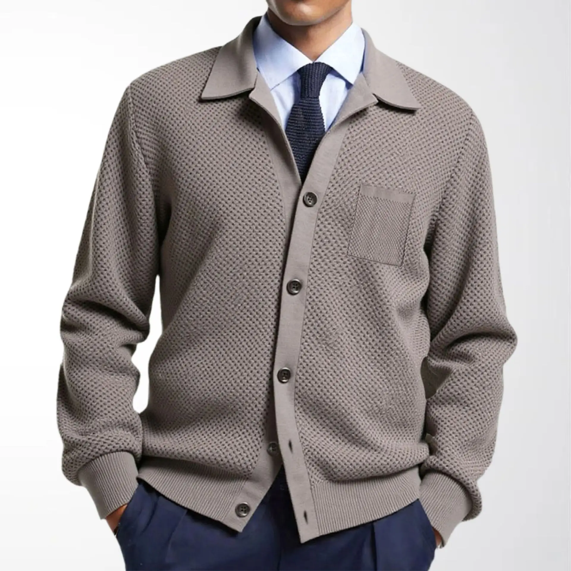 

Мужской вязаный кардиган на одной пуговице с воротником, тонкий, с длинными рукавами, для повседневной носки, осень-зима, новинка SY025