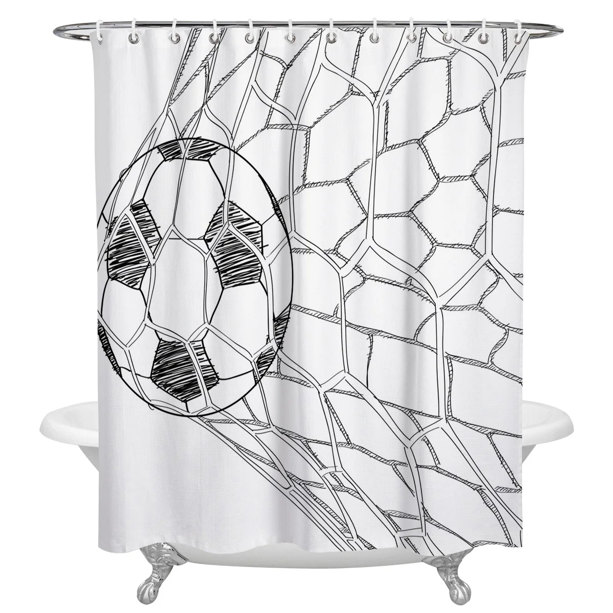 Soccer Football Net Sketch Waterproof Bathroom Decoration Shower Curtain With Hook Printed Bathtub Curtains Bathroom Accessories