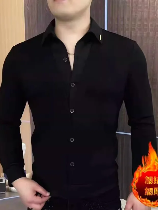 

Thiened Fce Long Sve Men's Hoodie Base Layer irt Faionable Versatile Lightweight Fake Two-Piece Street Sle