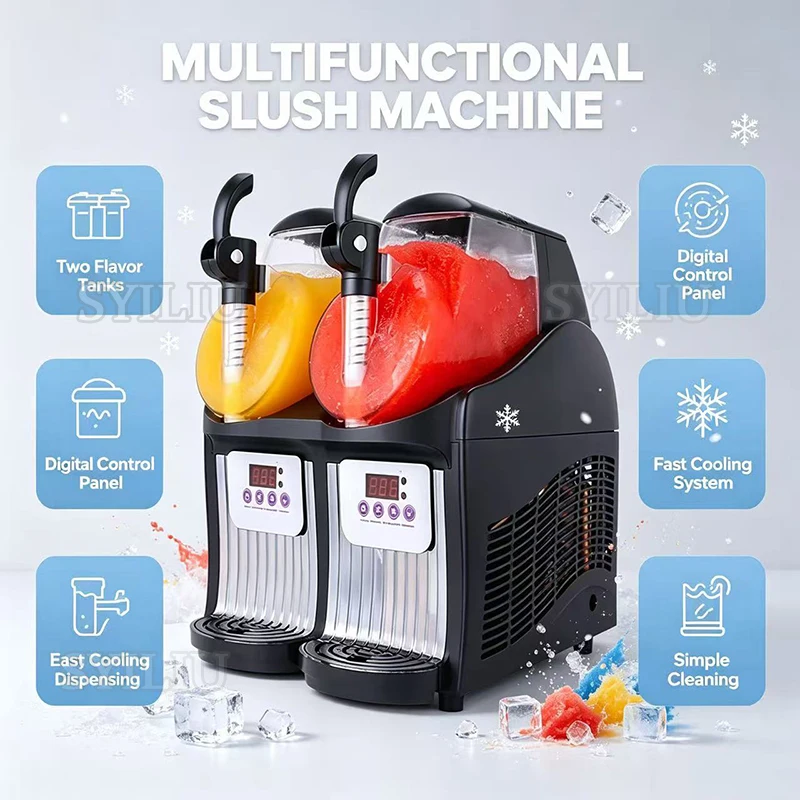 Double Slot Snow Melting Machine Automatic Snow Mud Maker Ice Beverage Cold Drink Machine Slush Ice Machines 2L