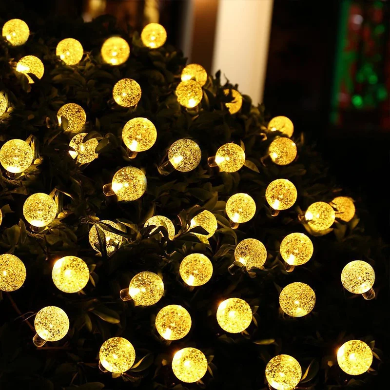 Solar 8 Modes Crystal Ball Fairy String Lights Outdoor Waterproof Hanging Light Yard Patio Pathway Party Decorative Lighting