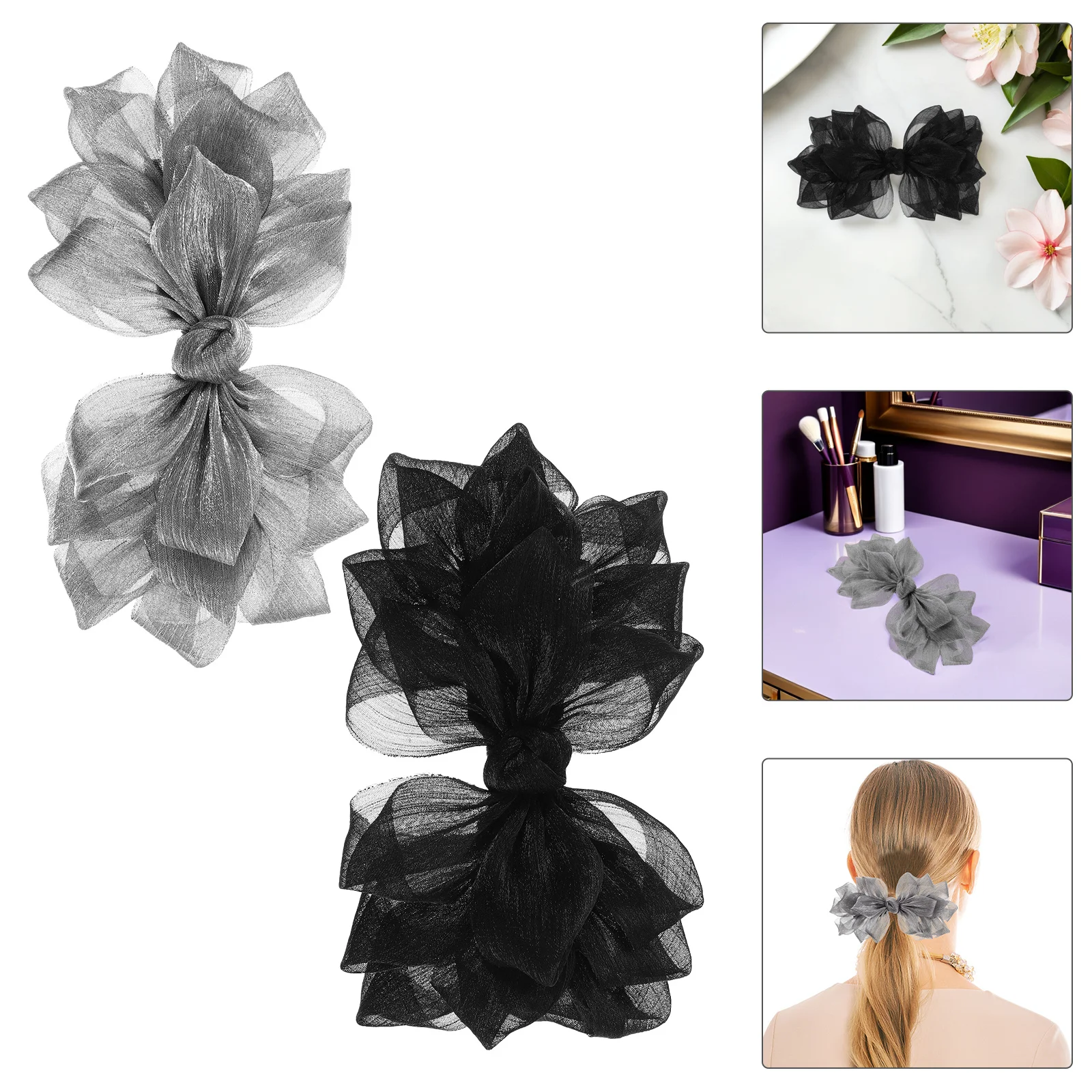 

2pcs Princess Style Clips Elegant Organza Bridal Bow Barrettes Wedding Hair Accessories Tulle Hair Bows Bride Headpiece Prom