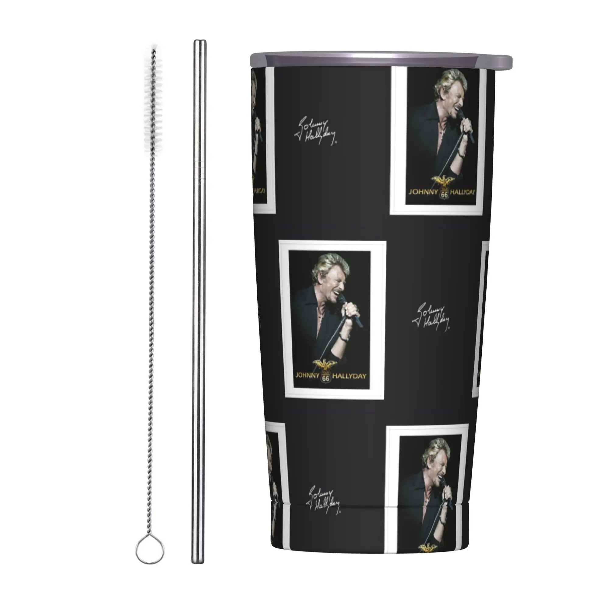 Johnny Hallyday Tumbler Vacuum Insulated Rock and Roll Coffee Cups Vacuum Flask Double Wall Mugs Spill Proof, 20oz