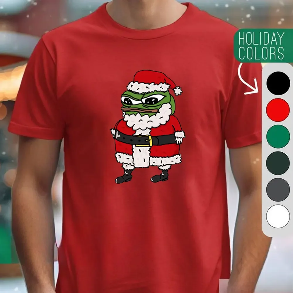 Navidad dibujos animados Pepe Navidad camiseta hombres divertido Santa Claus Rana gráfico Unisex algodón manga corta Casual lindo ropa de calle hombres
