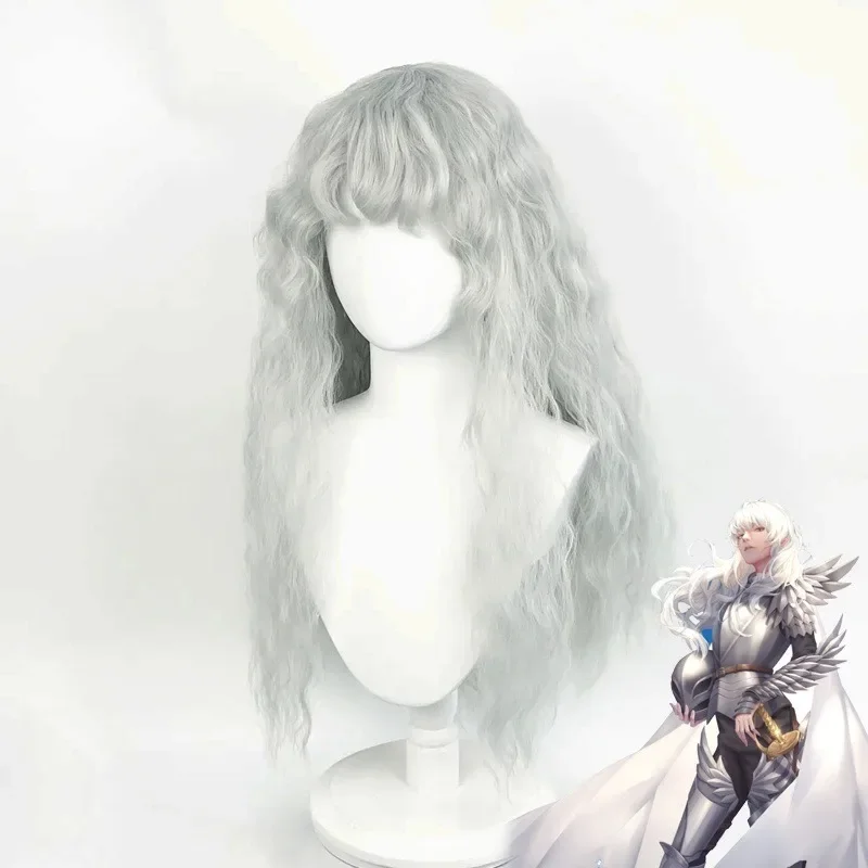 Gioco Anime Berserk Parrucca Cosplay Griffith Argento Grigio Ricci Capelli simulati Seta ad alta temperatura Festival Party Ball Parrucche da donna