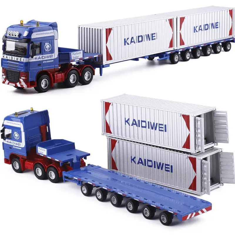 Rimorchio a piattaforma trasporto Container carro attrezzi auto giocattolo per bambini 1/50 Diecast modello di veicolo collezione educativa regalo