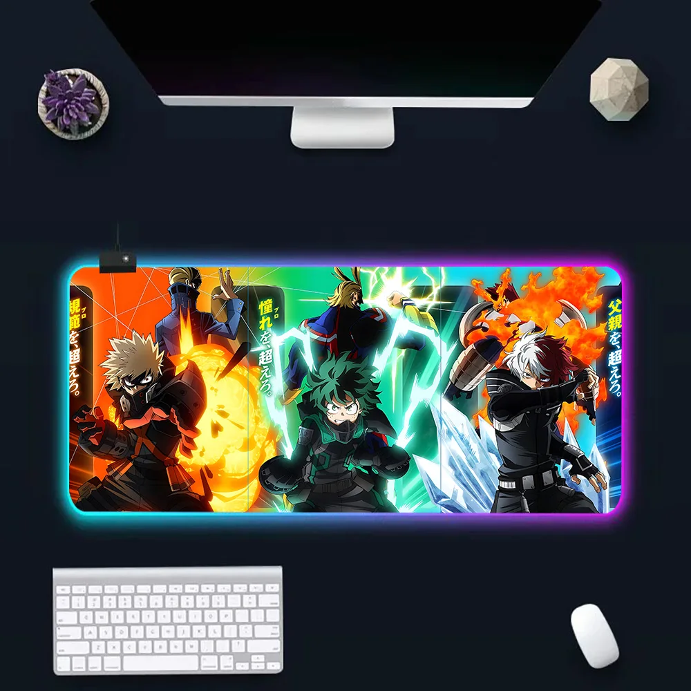My Hero Academias RGB Pc Gamer Keyboard Mouse Pad Mousepad LED Glowing Mouse Mats Rubber Gaming Computer Mausepad