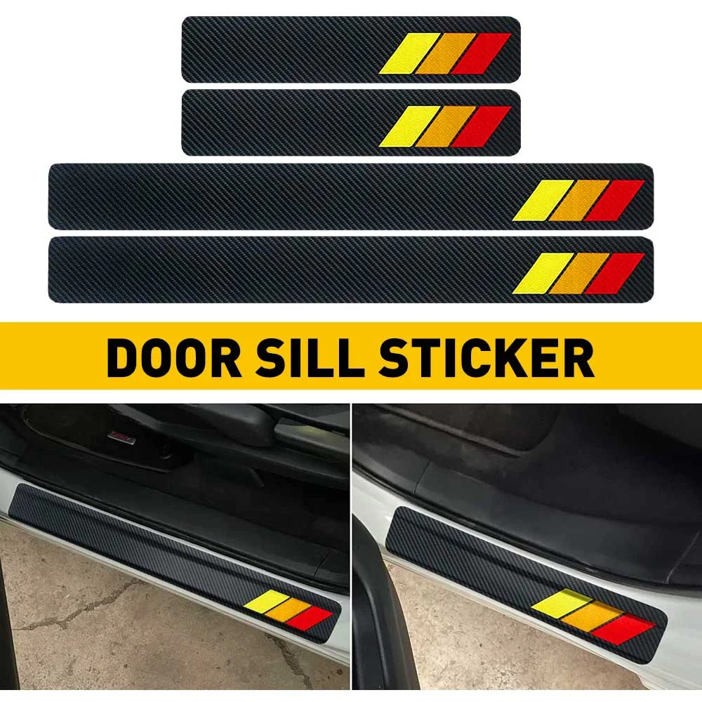 4x for Toyota Accessory Tri-Color Car Door Sill Waterproof Carbon Fiber Sticker for Toyota 4Runner RAV4 Camry Highlander Tundra
