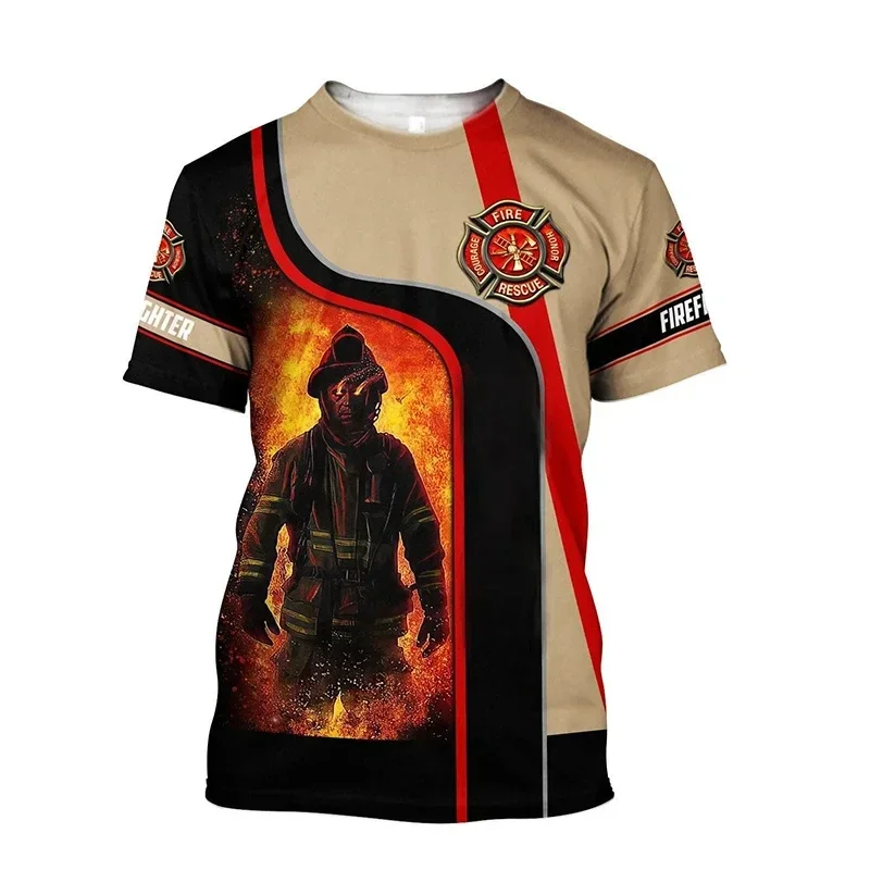 New Summer 3D Firefighter Print T-Shirt Men\'S Fashion Street Wear Short Sleeve Harajuku Clothing Gym T-Shirt Men\'S T Shirt