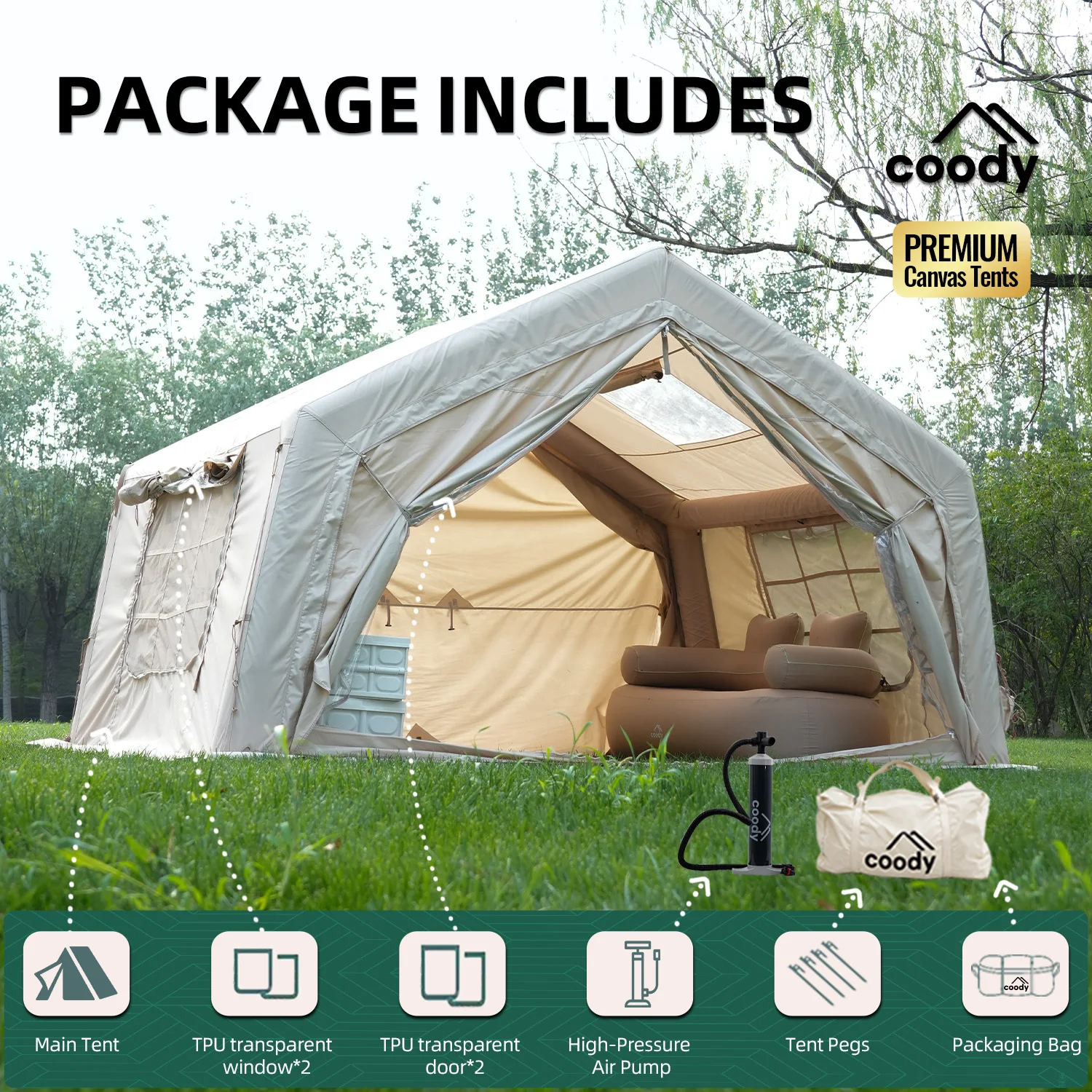 9.0エアテント-ベージュ ゼルト ファミリークイックデリバ - Camping Zelt Outdoor のレビューと価格