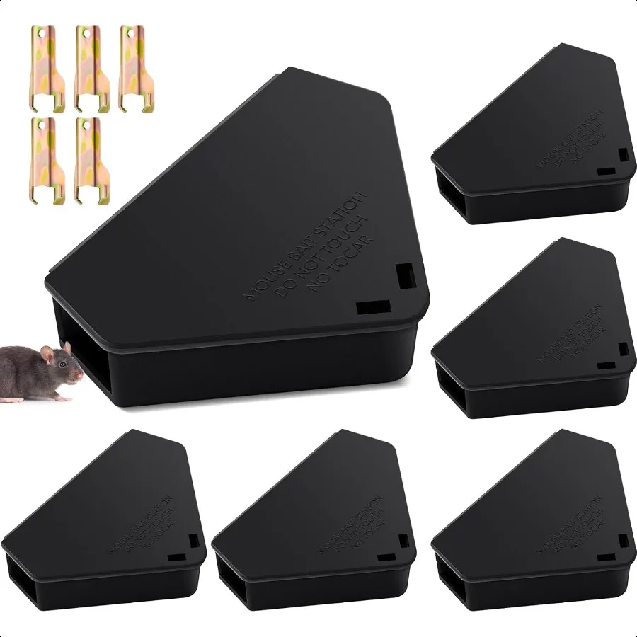 

6- шт. Станция для мышей с ключом Треугольная приманка Многоразовая ловушка для грызунов Коробка для приманок сохраняет и безопасность для домашних животных на открытом воздухе в помещении Не ин