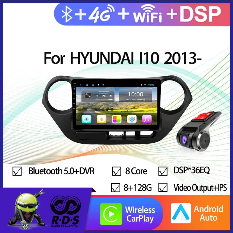 4G+64G Android 11 Car Radio Stereo For HYUNDAI I10/Hyundai Grand I10 2013- GPS Navigation Multimedia With Wifi 4G AHD DSP