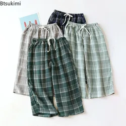 2025 Herren Casual Plaid Shorts Hosen Pyjamas Baumwolle Gaze Nachtwäsche Pyjamas Männer Bademantel Nachtwäsche Weiche Home Shorts für den Sommer