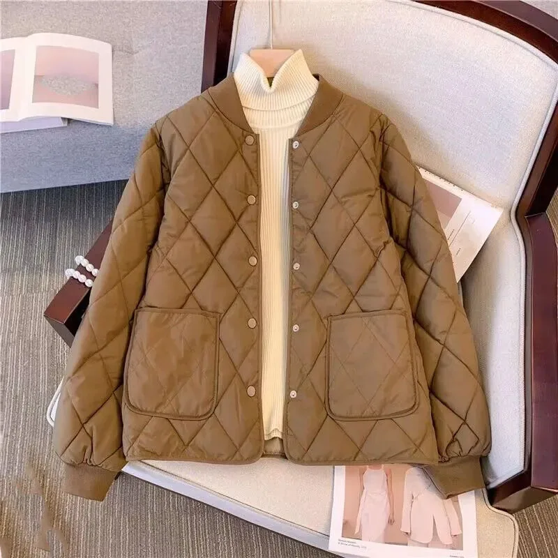 Mulheres coreanas cor sólida para baixo algodão outwear 2025 senhoras mangas compridas parkas jaqueta de inverno feminino curto algodão acolchoado topos casaco