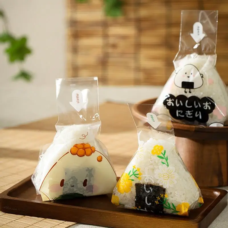 100pcs Japanese Style Triangle Rice Ball Bag Disposable Sushi Onigiri Packaging Food Safe Wrappers for Takeout Delivery