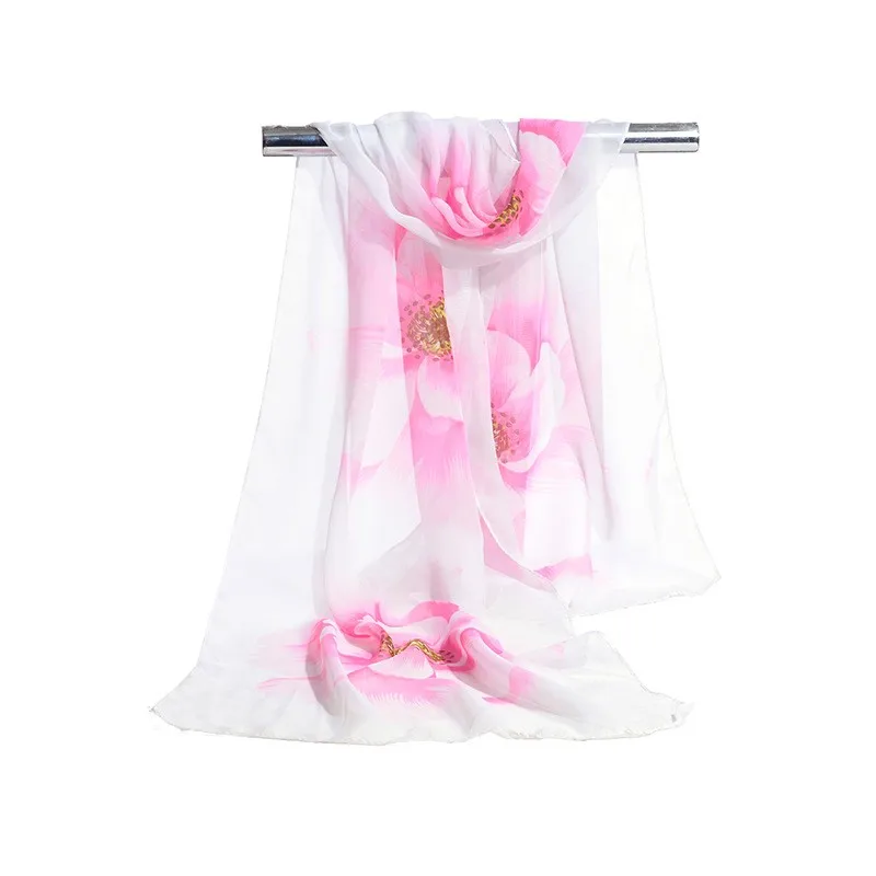 Novo cachecol de seda feminino chiffon estampado, elegante e elegante cachecol com estampa floral primavera verão