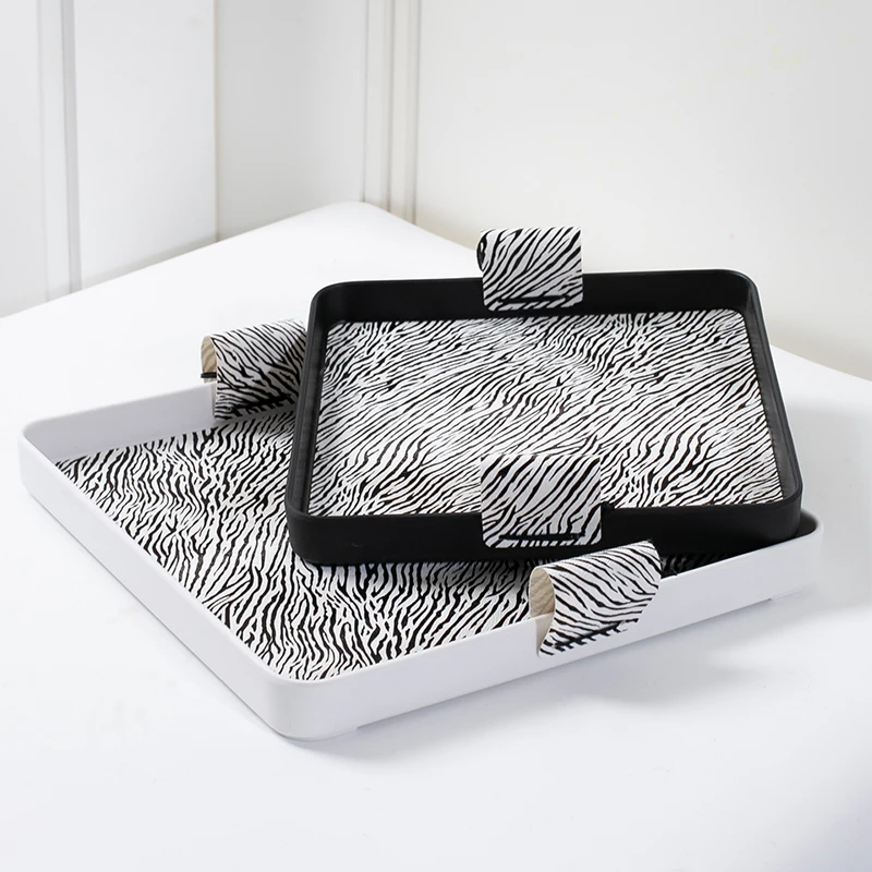 Ahunderjiaz-Nordic Style Zebra Pattern Square Tray, Diamond Jewelry Display Tray, Living Room  Bedroom Storage, Home Decoration