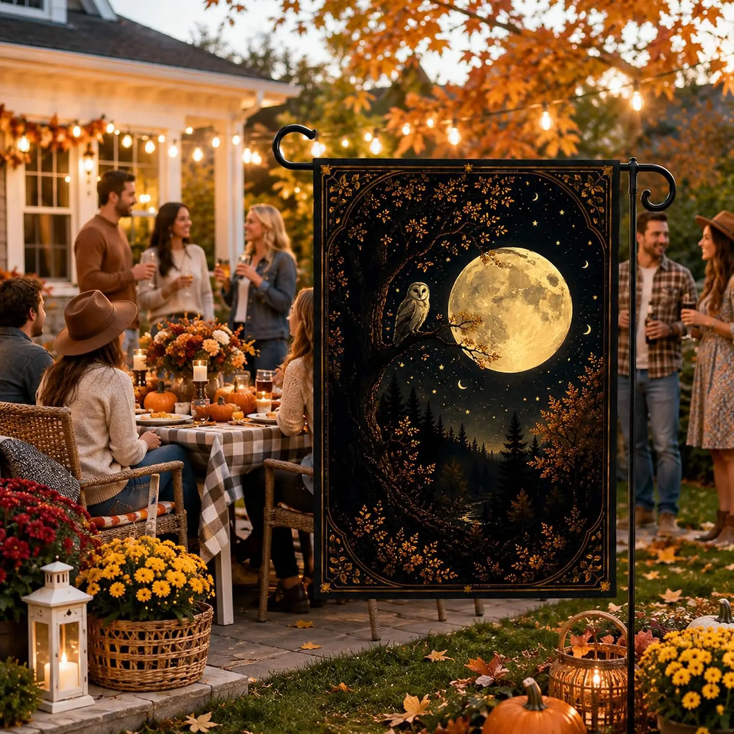 Fall Decor - Owl Full Moon Garden Flag | Thanksgiving Party Favors Supplies Decorations - Double-Side Fall Decorations for H kkz