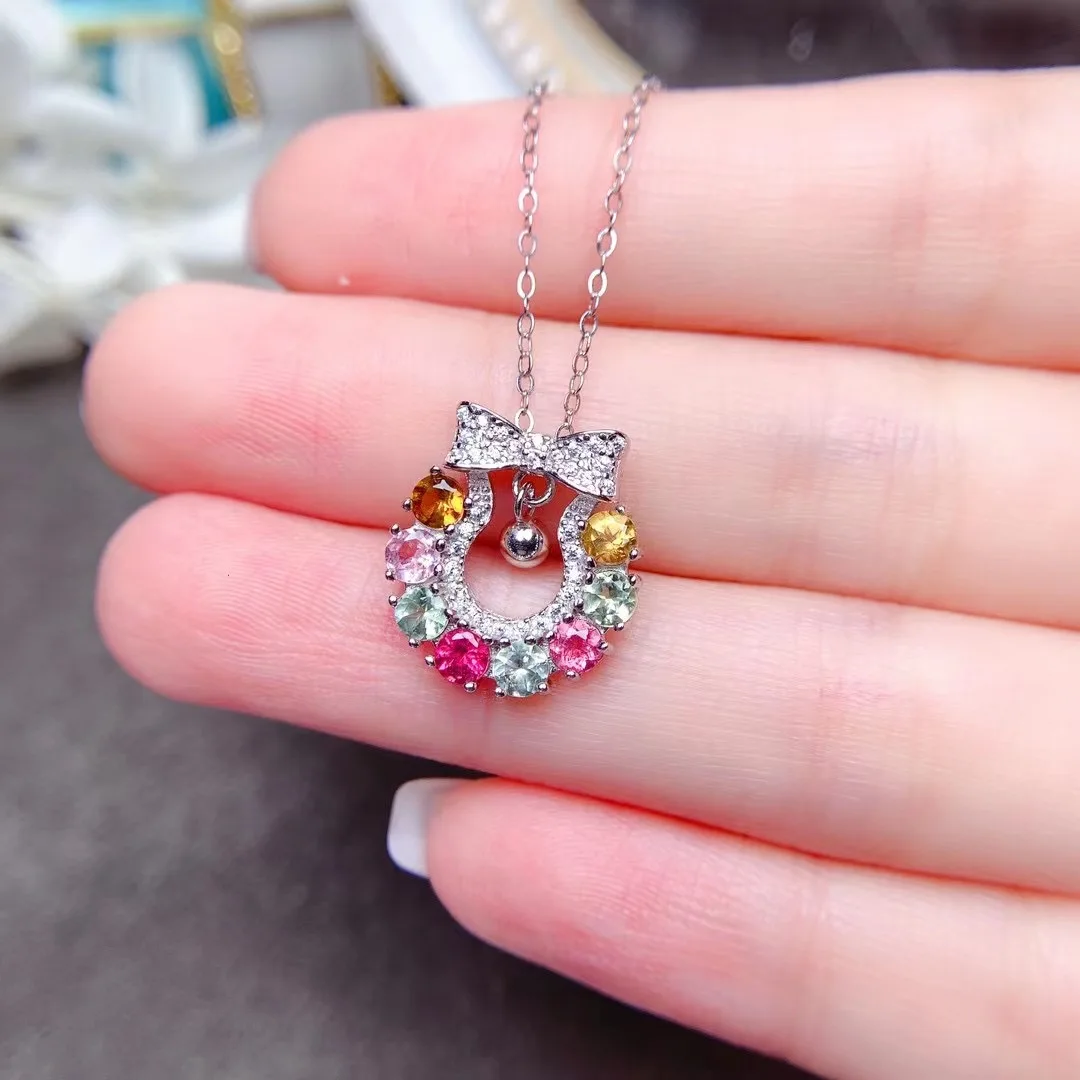 

Cute 925 Slver Tourmaline Pendant with Gold Plating Total 0.8ct 3mm Natural Tourmaline Necklace Pendant for Daily Wear