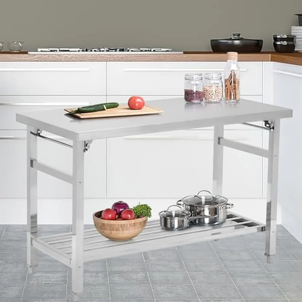 48*24 Inch Stainless Steel Prep & Work Table NSF Certified Commercial Heavy Duty Folding Kitchen Table with Adjustable
