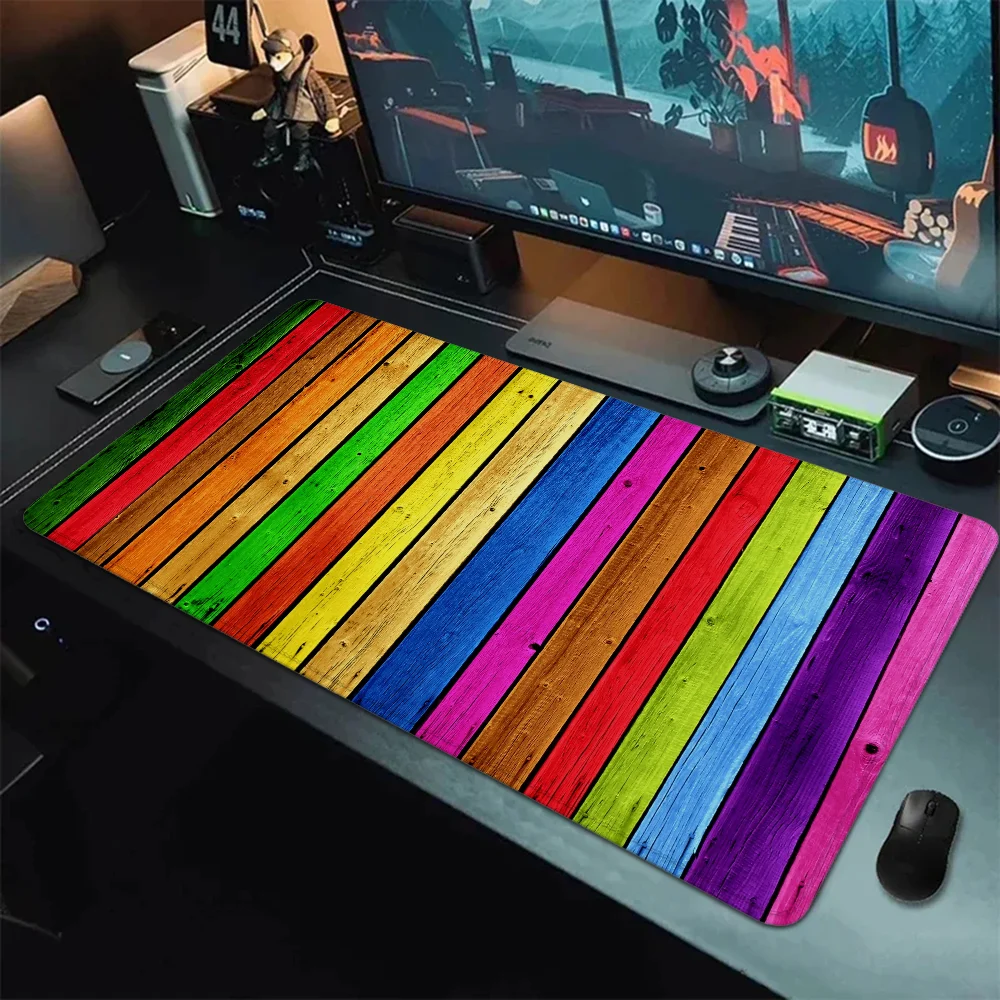 Coloured Wood Stripes Mouse Pad for Computer Mouse Gamer Keyboard Gaming Accessories Desk Mat Mousepad Office Mats Xxl Large Rug