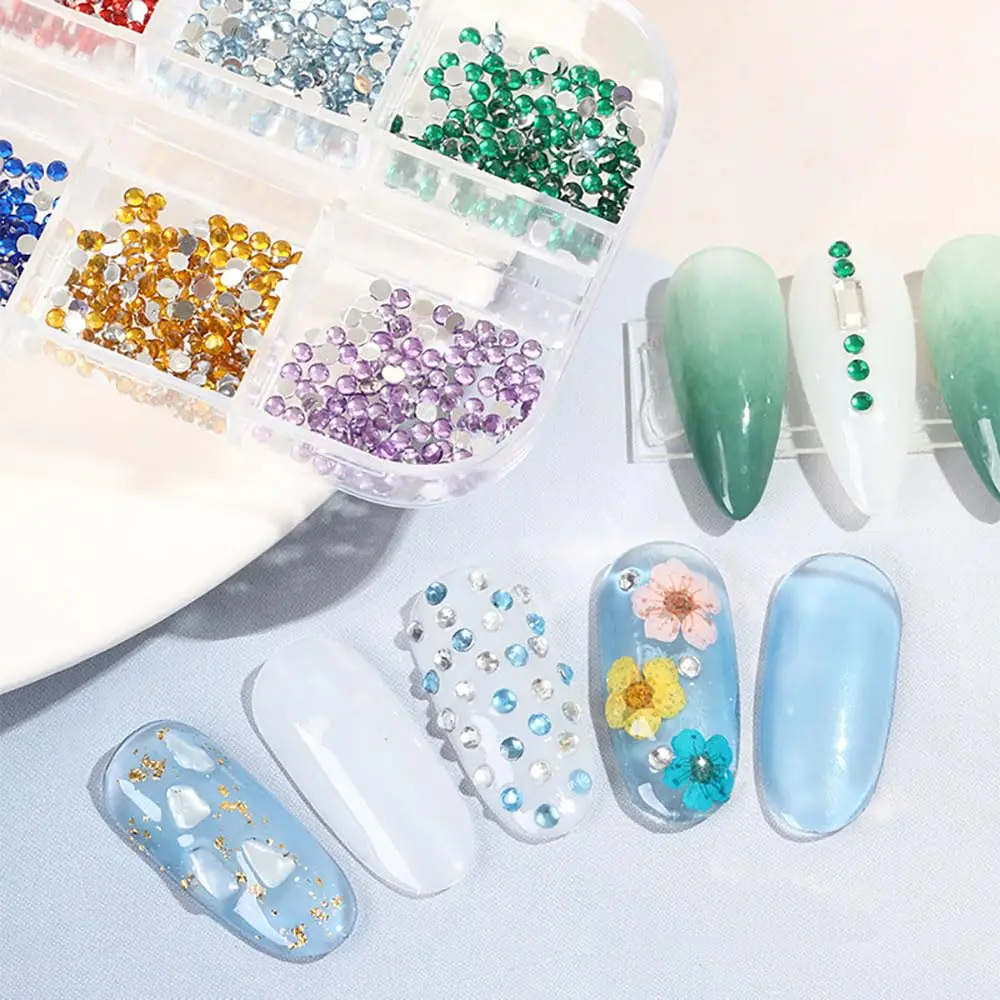 3000pcs 3D Flatback Colorful Nail Rhinestones 12grids Shiny 2mm Mini Nail Gems Jewels Resin Diamonds Nail Art Decorations F8GT%