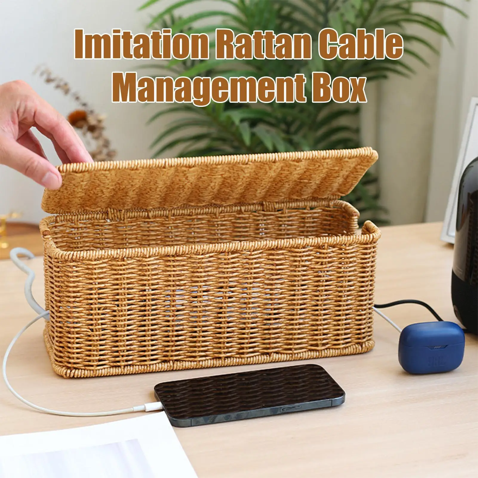 تقليد الروطان منظم الكابلات صندوق مكتب عمل مقبس الشاحن خط الشبكة تخزين فتح فتحات الحبال صندوق مخفي