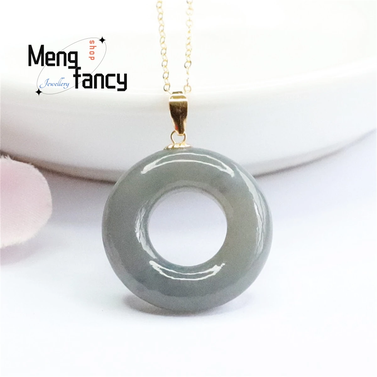 

Natural 18k Gold Inlaid Hetian Jade Smoke Purple Safety Ring Necklace Simple Generous Fashion Versatile Exquisite Luxury Jewelry