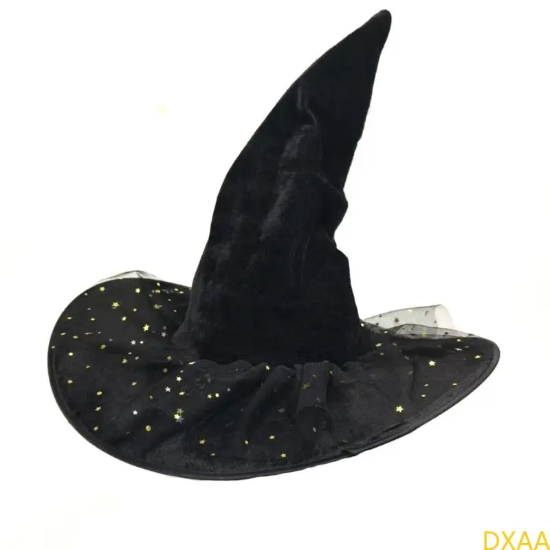 DXAA Halloween Witch Hat Wizard Caps Wizard Cosplay Costume Star Lace Pointed Hat