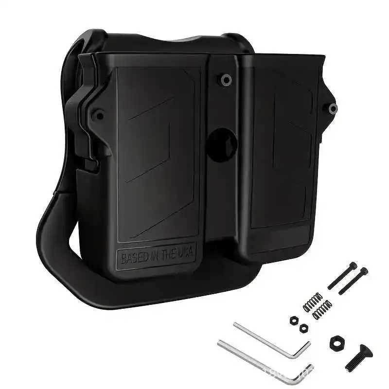 Universal Adjustable Double Magazine Pouch Holster Fit 9mm/.40/.45 Single Double Stack Pistol Mag Carrier for Belt Tactical Airsoft Hunting