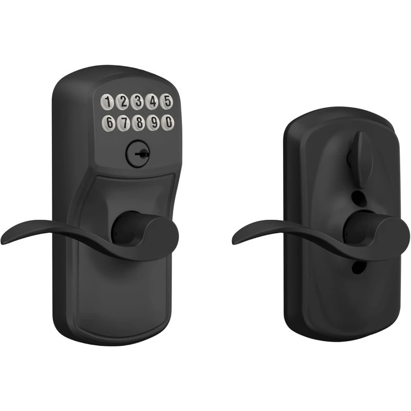 

Matte Black Keypad Entry Door Lock with Flex Lock Accent Lever Knob