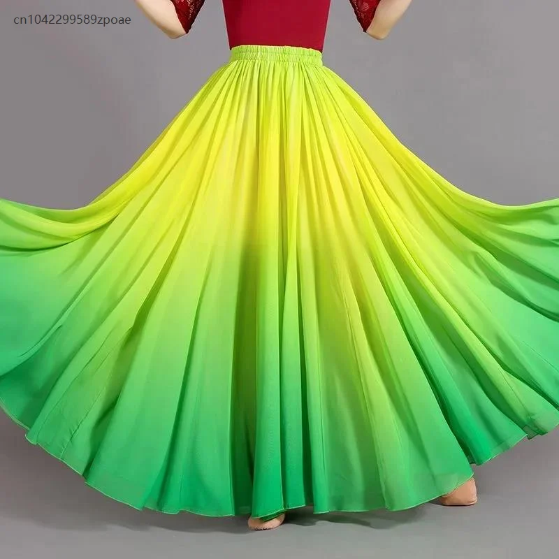 レディース クラシックダンス トレーニングスカート 720度スイングスカート レトロ グラデーション マルチカラー フラメンコ ダンス パフォーマンススカート 2025