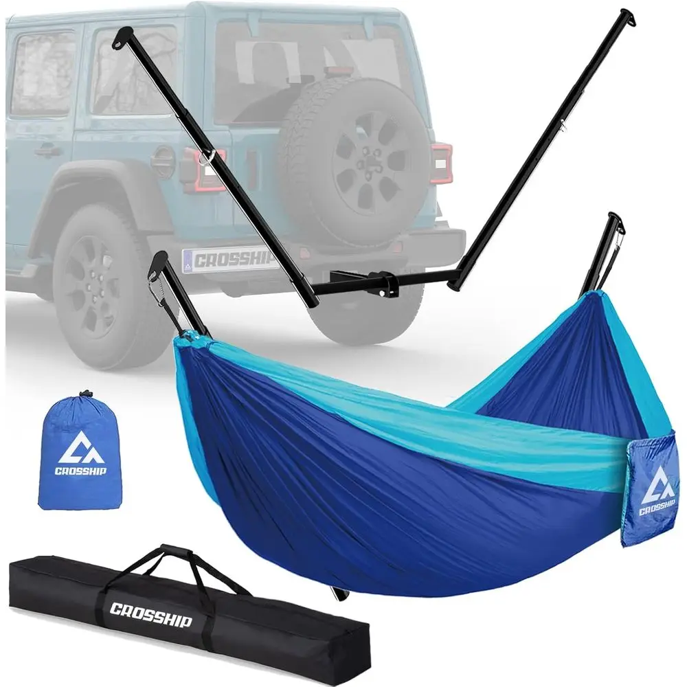 

2 Receiver Hitch Hammock Stand with Parachute Nylon Hammock and Storage Bag, Suitable for Class III-IV Trucks, Ideal for Camping