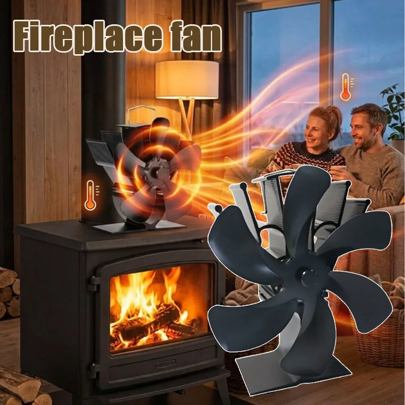 1-2PCS 6 Blade Heat Powered Fireplace Fan Durable Aluminum Silent Operation for Wood Stove Log Burner Home Heating Use