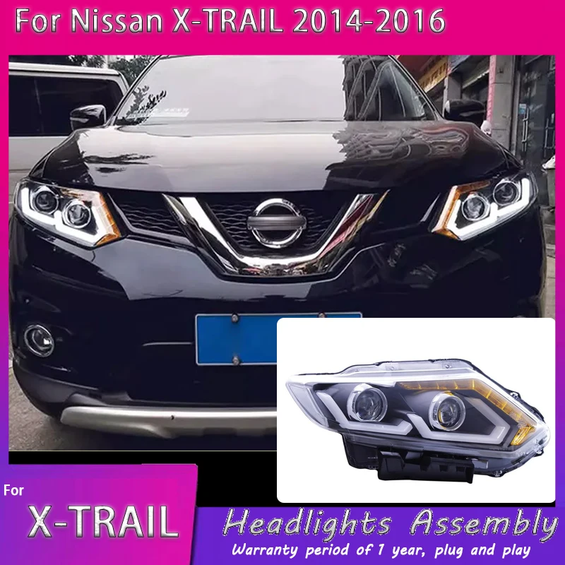 

Автомобильные фары для Nissan X-trail, светодиодные фары 2014-2020, фары X-trail DRL, указатель поворота, дальний свет, двойной U-объектив проектора