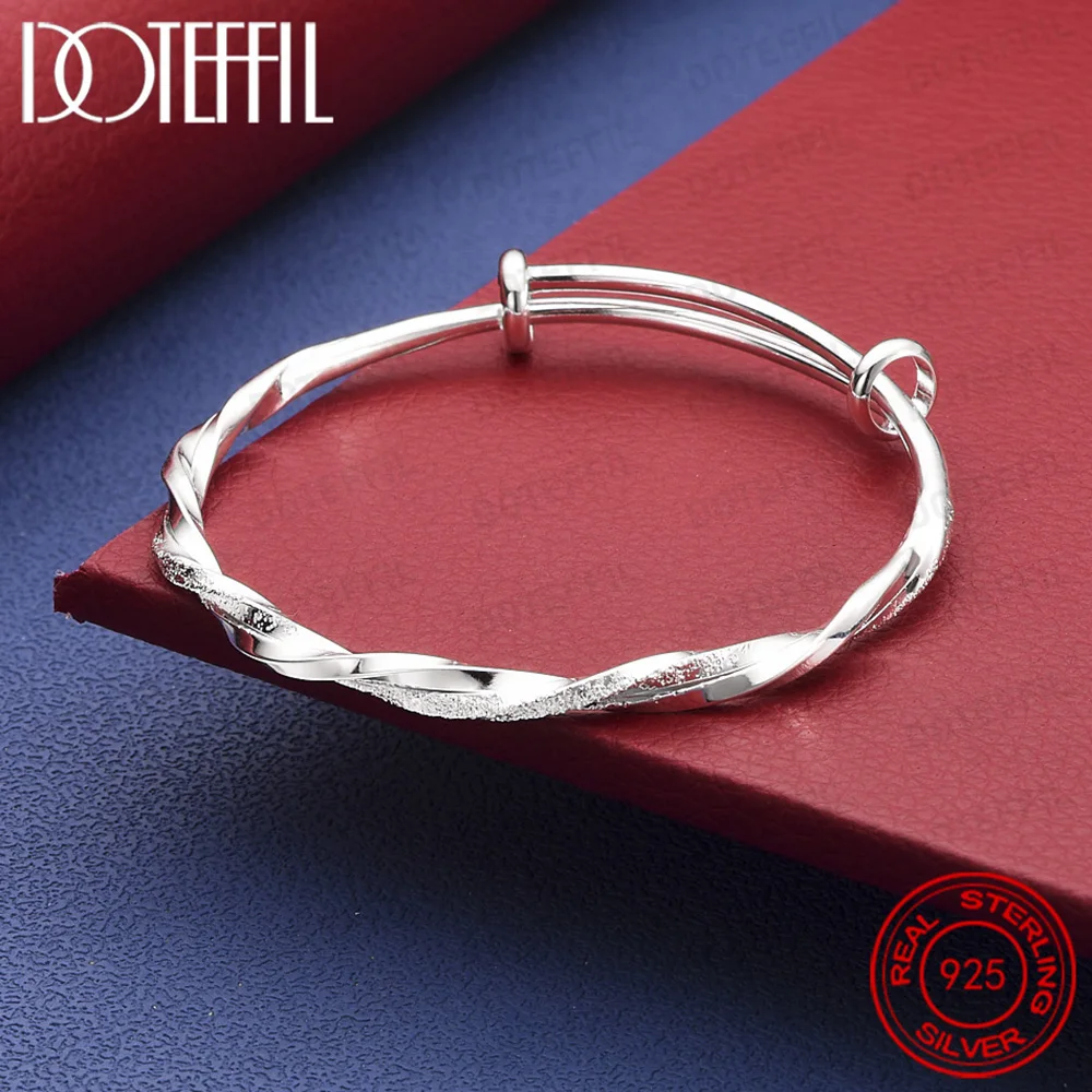 Armreif aus 925er-Sterlingsilber, gedrehte Welle, mattiert, für Damen, Hochzeit, Verlobung, Party, Schmuckzubehör