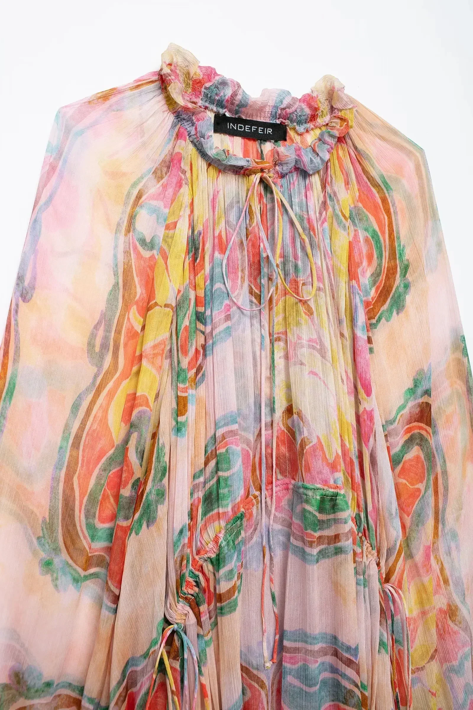 Summer Tulle Printed Pleat Long Dresses For Women 2025 Loose Lantern Sleeve Party Dresses Holiday Dress Elegant Vestidos