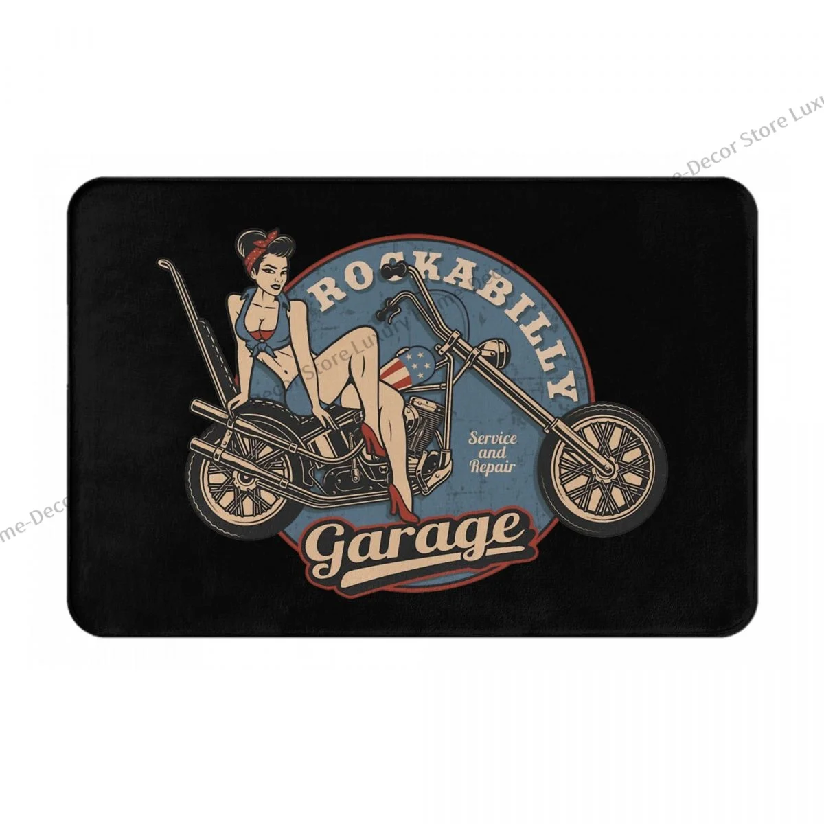 Bathroom Mat Vintage Pin Up Girlon Bike Service Doormat Flannel Carpet Balcony Rug Home Decoration